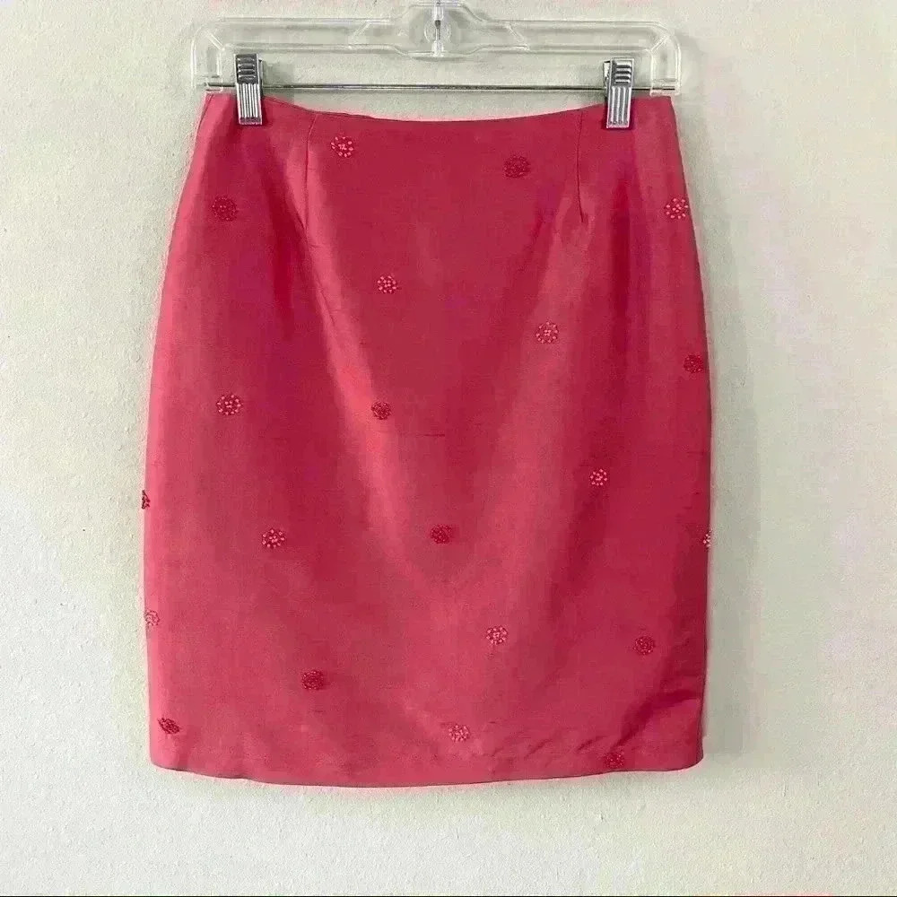 Ice dark pink silk skirt with bead detail - Picture 1 of 4
